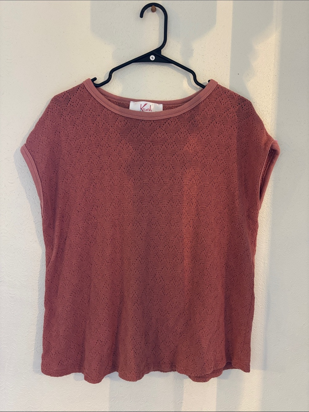 Krush Dusty Rose Openwork Knit Boxy Tee